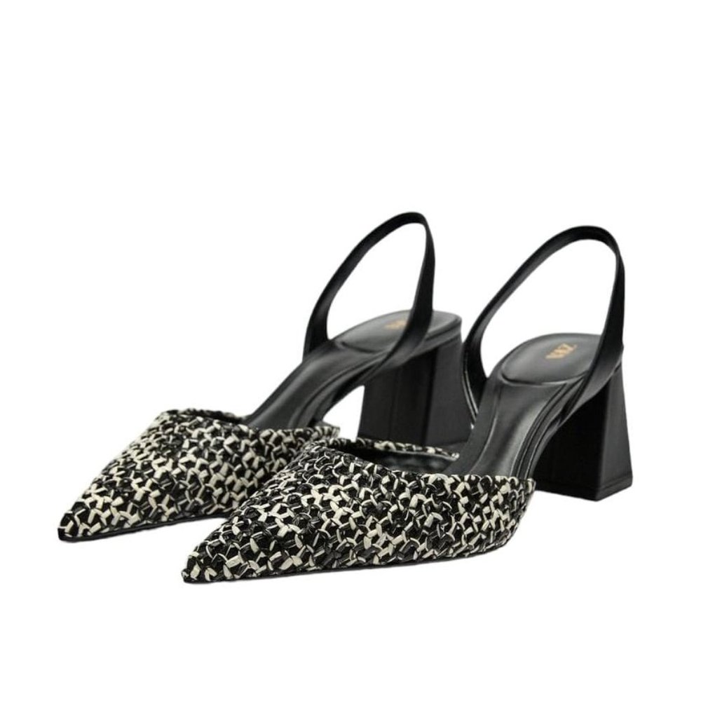 ZARA BLOCK HEEL SLINGBACK SHOES BLACK SIZE 6 | 2215/110/800